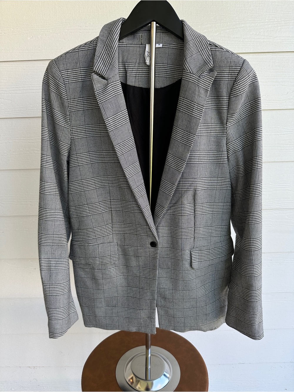 glam Women's Plaid Single-Button Blazer in Gray